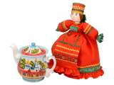 Подарочный набор Кремлевский: кукла на чайник, чайник заварной с росписью фото