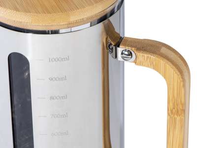 Френч-пресс в стальном корпусе и ручкой из бамбука Coffee break под нанесение логотипа