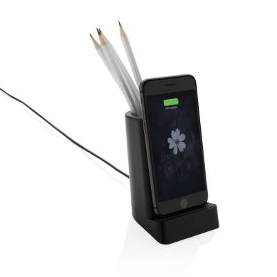 Док-станция Light up для беспроводной зарядки с подставкой для ручек, 5W под нанесение логотипа