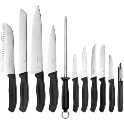 Набор кухонных ножей Victorinox Swiss Classic в деревянной подставке с овощечисткой под нанесение логотипа