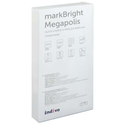 Аккумулятор с беспроводной зарядкой markBright Megapolis под нанесение логотипа