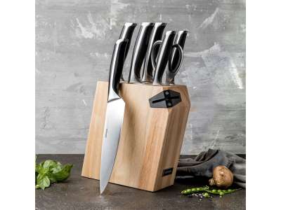 Набор из 5 кухонных ножей, ножниц и блока для ножей с ножеточкой URSA под нанесение логотипа