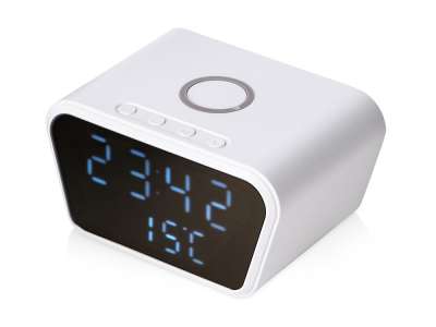 Настольные часы с функцией беспроводной зарядки Wake, 10 Вт под нанесение логотипа