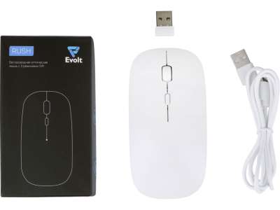 Беспроводная мышь со встроенным аккумулятором Rush, адаптер USB-A под нанесение логотипа
