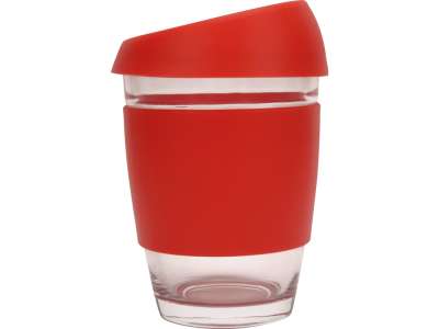 Стеклянный стакан с силиконовой крышкой и манжетой Monday под нанесение логотипа