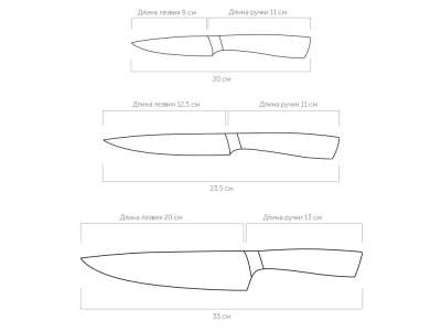 Набор из 3 кухонных ножей в универсальном блоке UNA под нанесение логотипа