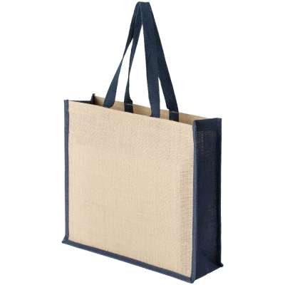Холщовая сумка для покупок Bagari с синей отделкой под нанесение логотипа
