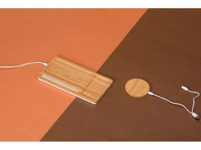 Беспроводное зарядное устройство-органайзер из бамбука Timber под нанесение логотипа