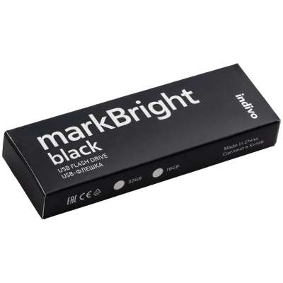 Флешка markBright Black с синей подсветкой под нанесение логотипа