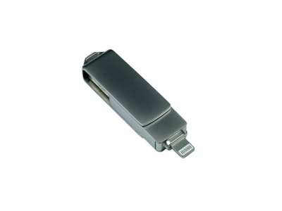 USB 3.0/micro USB/Lightning- флешка на 128 Гб с поворотным механизмом под нанесение логотипа