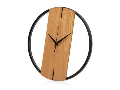 Деревянные часы с металлическим ободом Time Wheel под нанесение логотипа