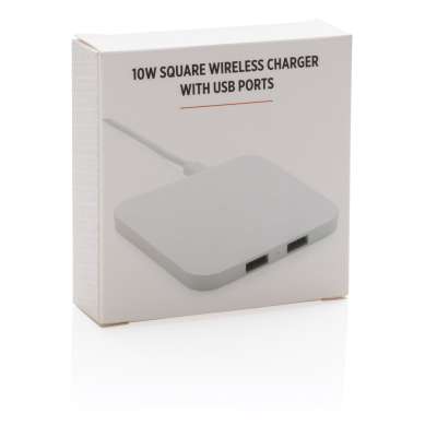 Док-станция Square для беспроводной зарядки 10 Вт с USB-портами под нанесение логотипа
