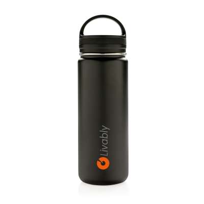 Герметичная вакуумная бутылка с широким горлышком, черная под нанесение логотипа