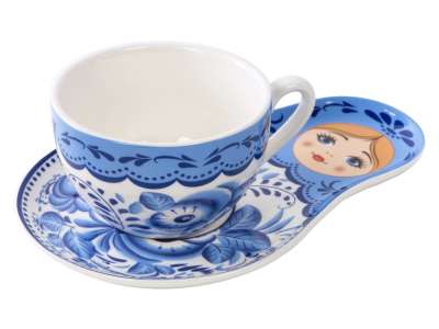 Подарочный набор Гжель: чайная пара, варенье под нанесение логотипа