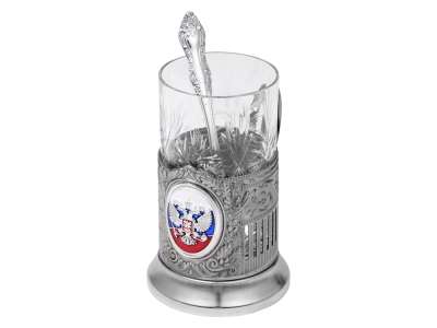 Подстаканник с хрустальным стаканом и ложкой Российский под нанесение логотипа