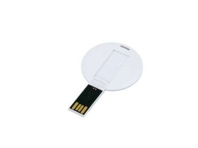 USB 2.0- флешка на 64 Гб в виде пластиковой карточки круглой формы под нанесение логотипа