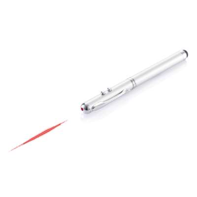 Ручка-стилус с фонариком и лазерной указкой 4 в 1, серебряный под нанесение логотипа