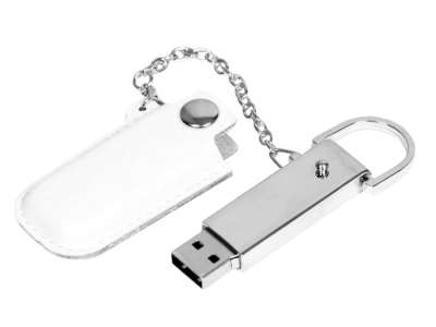 USB 2.0- флешка на 8 Гб в массивном корпусе с кожаным чехлом под нанесение логотипа