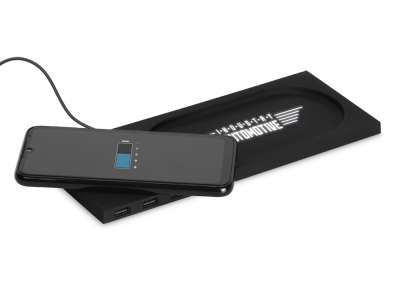 Беспроводное настольное зарядное устройство Glide с подсветкой, soft-touch под нанесение логотипа