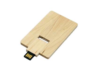 USB 2.0- флешка на 8 Гб в виде деревянной карточки с выдвижным механизмом под нанесение логотипа
