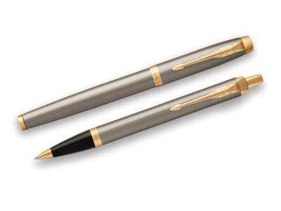 Набор Parker IM Core Brushed Metal GT: ручка шариковая, ручка роллер под нанесение логотипа