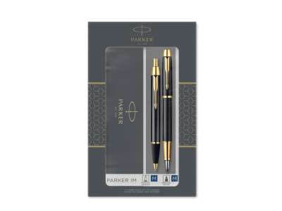 Набор Parker IM Core Black GT: ручка шариковая, ручка перьевая под нанесение логотипа