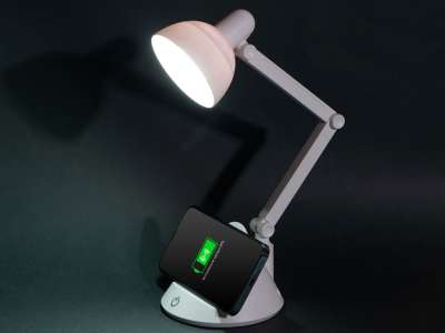 Настольный светильник с функцией беспроводной зарядки Bendy, 5 Вт под нанесение логотипа