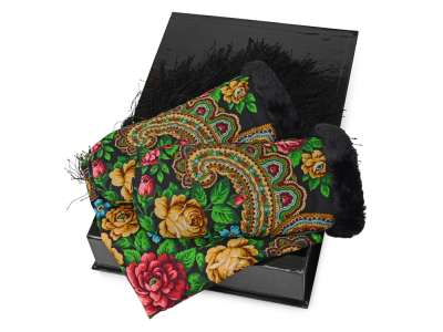 Подарочный набор: Павлопосадский платок, рукавицы под нанесение логотипа