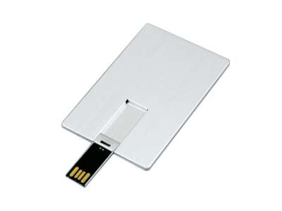 USB 2.0- флешка на 64 Гб в виде металлической карты, с раскладным чипом под нанесение логотипа