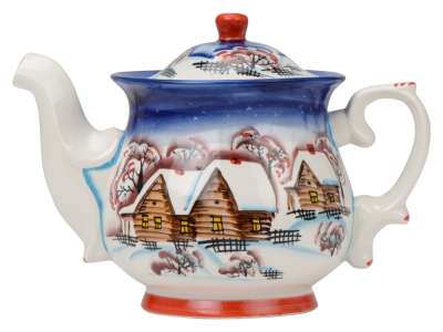 Подарочный набор Деревенские вечера: кукла на чайник, чайник заварной с росписью под нанесение логотипа