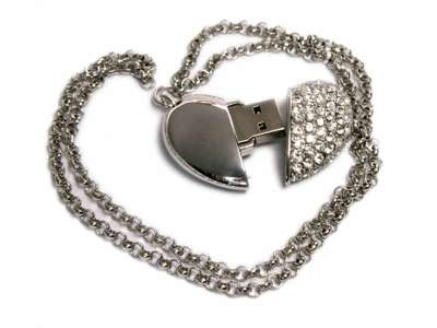 USB 2.0- флешка на 64 Гб Сердце с кристаллами под нанесение логотипа