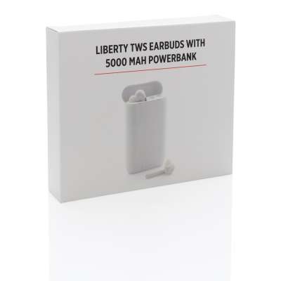 Внешний аккумулятор с наушниками TWS Liberty, 5000 мАч под нанесение логотипа